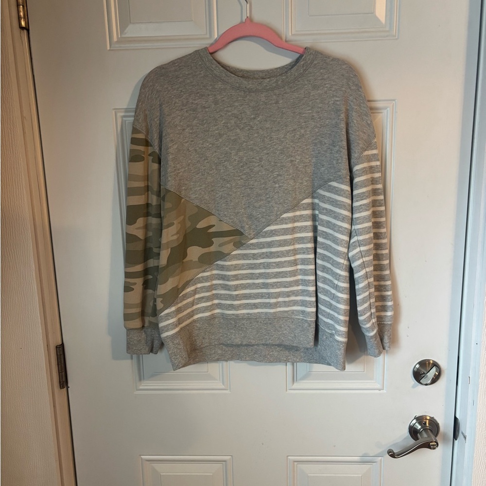 Maurices Gray and Camouflage Patterned Crewneck Sweater